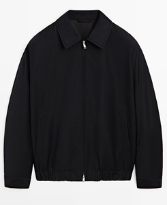 <b>Men's</b> <b>Black</b> Solid Zip up Stand Collar High Street Breathable Winter Bomber Jacket <b>Long</b> Sleeve Casual <b>Coat</b> - Product Image 1