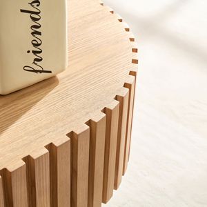 43.70 Inch Modern Handcrafted Oval Drum Coffee <b>Table</b> with Sturdy Pedestal for Living Room Small Wooden Design - Product Image 6