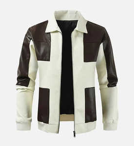 Blouson Bomber Moto Homme en Similicuir Color Block Coupe Slim – Vêtement d'extérieur Streetwear en Gros - Product Image 1
