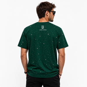Custom Green Rhinestone Stud <b>T</b> <b>Shirt</b> <b>Men</b> Oversized Streetwear Casual Short Sleeve Crew Neck Sparkle Graphic Tee Fashion Apparel - Product Image 4