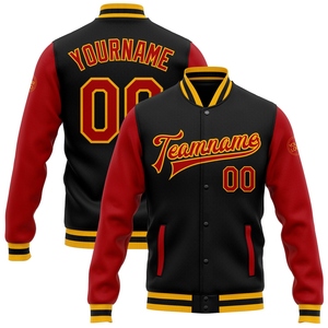 Wholesale Direct OMMIZ INDUSTRY Custom Black <b>Red</b>-Gold Bomber Full-Snap Varsity Letterman Two Tone <b>Jacket</b> - Product Image 1