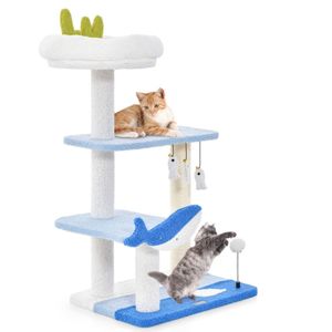 3-Layer Marine Theme <b>Cat</b> <b>Tree</b> Multi-Functional Activity Center with <b>Scratch</b> Boards <b>Cat</b> Climbing Frame - Product Image 1