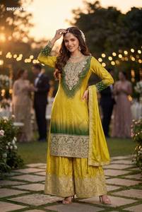 Fournisseur de collections de robes Plazzo-Dupatta en soie Chinon de qualité supérieure, brodées et prêtes à porter, de Surat, à prix de gros. - Product Image 4