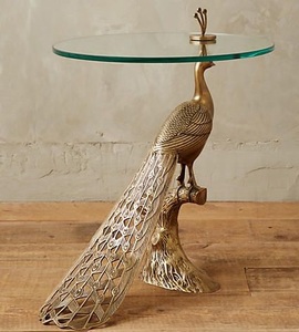 Pavo Glass Top <b>Round</b> <b>Side</b> <b>Table</b> with Antique <b>Gold</b> Finish Metal Base Modern Luxury Accent <b>Table</b> for Living Room - Product Image 6