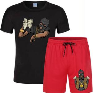 Conjunto de ropa deportiva de verano para hombre, transpirable, antiolor, de secado rápido, 100% algodón, marca personalizada, estampado, camiseta de manga corta, pantalones cortos, Hip Hop - Product Image 4