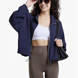 Sweat-shirt court à col roulé en molleton décontracté pour femmes avec veste à capuche zippée à manches longues - Product Image 2