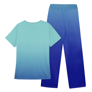 Conjunto de uniforme médico para mujer, top con cuello en V y bolsillos, pantalones azules, uniforme de hospital, tela tejida de algodón y poliéster - Product Image 4