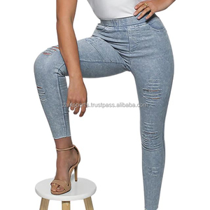 Pantalons en jean skinny en coton sexy à la mode d'été personnalisés avec poches pour femmes Jeans déchirés pour femmes Logo personnalisé Pantalons en jean qui remontent les fesses - Product Image 5