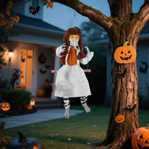 Decorazioni di Halloween: Ragazza Animatronica a Grandezza Naturale su Dondolo con Suoni Spettrali, Oggetto Scenico da Esterno per Halloween - Product Image 6