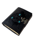 Cuadernos hechos a mano con nudo celta Trinity en relieve con 3 piedras cosido personalizado negro cuero genuino diario Deckle borde páginas