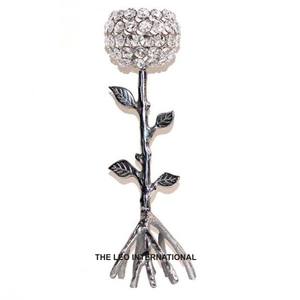 Ensemble de 3 bougeoirs décoratifs en métal doré pour bougies coniques, en acier inoxydable et cristal texturé en relief - Product Image 4