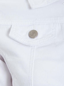 Veste en jean blanche pour femme, manches longues, col rabattu, fermeture boutonnée, longueur courte, couleur unie, en coton, pour le printemps - Product Image 5