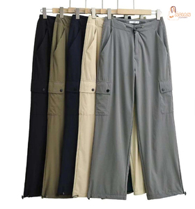 Pantalones Cargo Deportivos de Pierna Ancha y Cintura Alta para Mujer, 100% Algodón, de Secado Rápido, Estilo Casual, para Otoño - Product Image 1