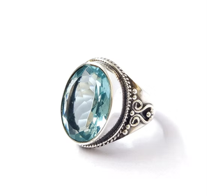 Anillo de Cuarzo Azul con Corte Ovalado Grande, Acabado Oxidado en Plata 925, para Bodas y Fiestas, Joyería de Regalo - Product Image 2