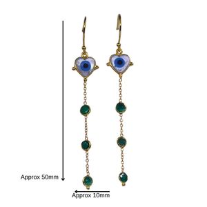 Pendientes Colgantes en Forma de Corazón, Chapados en Oro, con Esmeralda en Engaste Biselado, Estilo Bohemia, Joyería para Mujer - Product Image 5