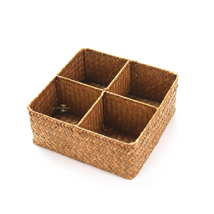 Handwoven Eco-Friendly Seagrass <b>Storage</b> <b>Basket</b> Wicker Organizer <b>Rectangle</b> Multi Compartment Holder Bathroom Kitchen Living Room - Product Image 5