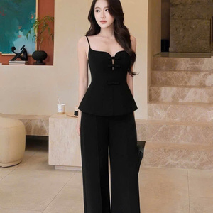 Conjunto de 2 piezas para mujer, de algodón y seda, a la moda, largo, liso, casual, ajustado, lavable, ecológico, con decoración discreta - Product Image 4