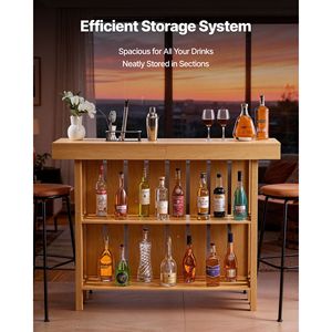Mueble Bar Negro de 3 Niveles con Estantes de Almacenamiento, Mesa para Vinos, Patas Ajustables, Caja de Almacenamiento para Abrebotellas, Unidad de Bar para el Hogar, Reposapiés Cómodo - Product Image 3