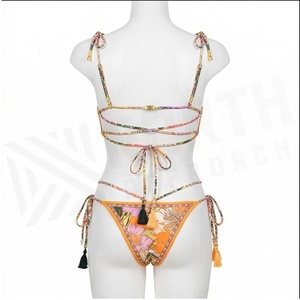 Floral Print 2 Piece <b>Bikini</b> <b>Set</b> With Tassel Detail Halter Top And Tie Side Bottoms Women's Swimwear - Product Image 2