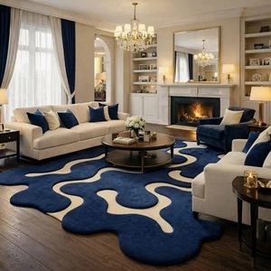 Tapis abstrait moderne tufté à la main, forme irrégulière personnalisée, tapis de luxe bleu, tapis de sol design pour salon, chambre à coucher, décoration intérieure - Product Image 4