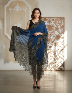 Women's Lightweight Breathable Anti-Bacterial Durable Merino <b>Wool</b> Silk Blend Long All Seasons Fashion Shawl 5 Side Floral Lace - Product Image 4