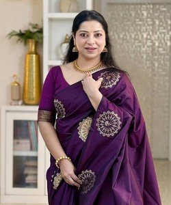 Collection de Saris en Soie de Qualité Supérieure pour Femmes – Vêtements Traditionnels pour Mariages et Festivals – Vente en Gros 84568 Violet Longueur Ras du Sol - Product Image 4