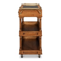 Chariot de service moderne en teck avec plateau en laiton, tiroir de rangement, chariot de bar mobile pour hôtel, hôpital, salle à manger, usage extérieur