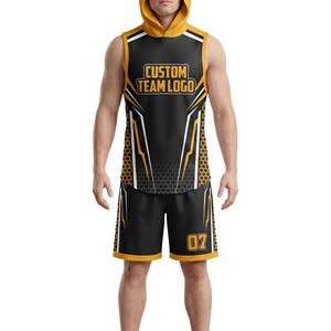 Maillots de football 7 contre 7 anti-humidité, hauts à capuche sans manches, shorts en mesh respirants, ensembles uniformes en polyester et élasthanne - Product Image 1