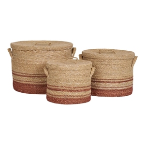 Handwoven cylindrical <b>storage</b> basket With Handle & Lid High Quality Natural Seagrass Eco-friendly <b>Storage</b> Basket - Product Image 3