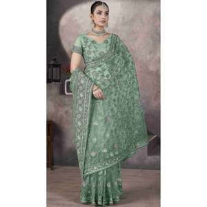 Sari brodé de créateur, tenue de soirée, en soie - Product Image 6