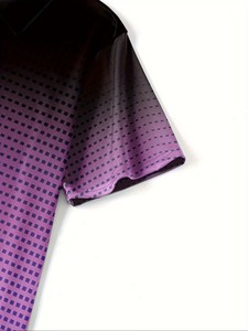 Polo à manches courtes pour homme, motif à pois violet et noir dégradé, style décontracté, respirant, tricoté, coupe classique - Product Image 5