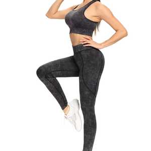 Conjunto de Yoga para Mujer, 2 Piezas, Sin Costuras, Leggings de Cintura Alta, Top Corto con Espalda Cruzada y Cuello Redondo, Spandex, Poliéster, Elástico en 4 Direcciones - Product Image 6