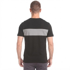 T-shirt à manches courtes pour homme, noir et gris, col rond, coupe classique, décontracté, en coton tricoté respirant, à porter au quotidien - Product Image 2