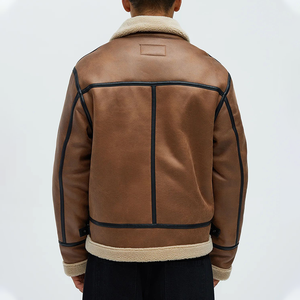 <b>Men's</b> Genuine Leather Bomber <b>Jacket</b> With Sherpa Lining Zipper Closure Winter Warm Moto Style Coat - Product Image 3