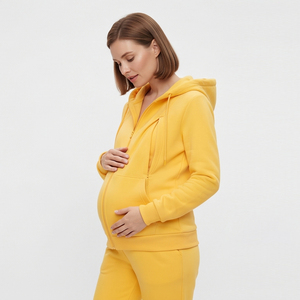 Conjunto de Sudadera con Capucha y Pantalones de Chándal de Forro Polar Grueso de 450 g/m² para Maternidad de Invierno con Cremallera para Lactancia para Mujer - Product Image 5