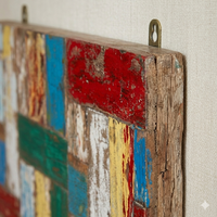DIVADI Panneau mural carré en mosaïque Art Déco en bois de bateau recyclé fait main, design patchwork nautique vintage en acier inoxydable