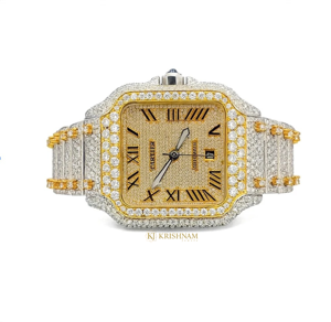 Reloj de Diamantes Estilo Iced Out, Reloj de Lujo Bust Down, Reloj de Diamantes en Oro de Dos Tonos, Reloj de Diamantes Hip Hop, Reloj Iced Out - Product Image 3