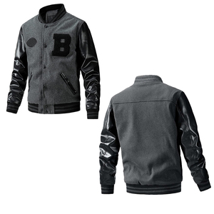 ผู้ผลิต OEM MOQ ต่ำ แจ็คเก็ตเบสบอลแบบ Letterman Varsity คุณภาพสูง ปักลาย แขนหนัง สำหรับผู้ชาย แบบกำหนดเองได้ - Product Image 3