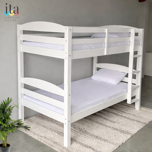Lit superposé blanc minimaliste personnalisable, meubles de chambre à coucher en bois sur mesure pour enfants - Product Image 1