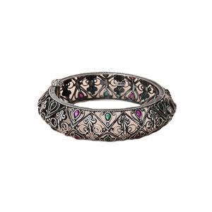 925 Sterling Silver Oxidized Antique Floral Pattern <b>Kada</b> Style Women's Bangles for Engagement Ethnic Wear Anniversary for Sale - Product Image 1
