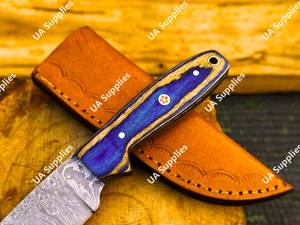 Cuchillo de Supervivencia y Defensa Personal Personalizable OEM Hecho a Mano con Hoja Fija de Damasco, Mango de Madera Pakka y Funda de Cuero - Product Image 6