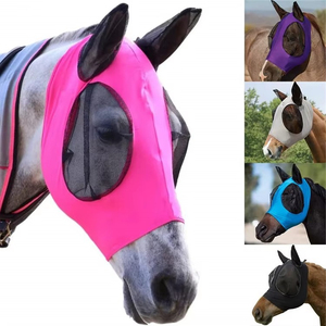 Masque anti-mouches en cuir véritable pour chevaux, protection estivale, maille respirante, protection UV, design doux pour les oreilles et le nez, pour l'équitation - Product Image 3