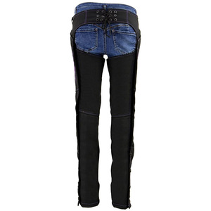 Women's Motorcycle <b>Riding</b> <b>Chaps</b> Samroz Sports SP-500-01 Sleeveless High Quality Purple Embroidery Black Leather Customizable - Product Image 2