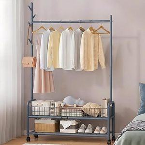 Minimalist Metal Clothing <b>Rack</b> With Wheels Three-Layer Storage Stand For Wardrobe Use - Product Image 1