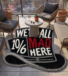Alfombra Decorativa Moderna Única con Forma de Sombrero de Copa, Hecha a Mano con Lana, Antideslizante, con Patrón Geométrico en Negro, Blanco y Rojo - Product Image 1