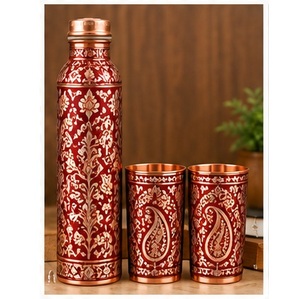 Ensemble de bouteilles d'eau en cuivre minimalistes avec motif floral, vaisselle classique pour la maison, écologique, sans BPA, portable pour les voyages - Product Image 2