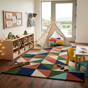 Abstract Triangle Pattern Area Rug Colorful Hand Tufted Soft Wool Plush Modern Carpet Living Room Bedroom Decorative <b>Floor</b> Rug - Product Image 6