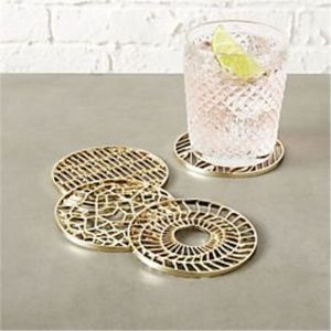 Sous-verres géométriques élégants plaqués or |   Ensemble de dessous-de-verre de luxe en acier inoxydable |   Sous-verre décoratif en métal pour cadeaux - Product Image 3