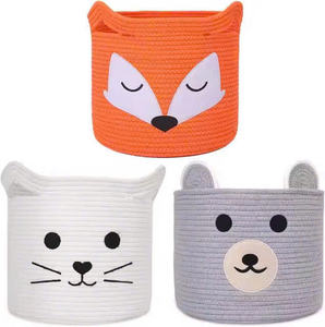 Cute Animal Cotton Rope Storage <b>Baskets</b>-Flexible <b>Foldable</b> Multifunctional Decorative Woven Organizers for Nursery Kids' Room - Product Image 3
