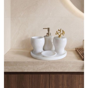 Marble Bathroom Set Four-Piece Round Minimalist Soap Dispenser <b>Toothbrush</b> <b>Holder</b> Tray Easy To Clean - Product Image 3